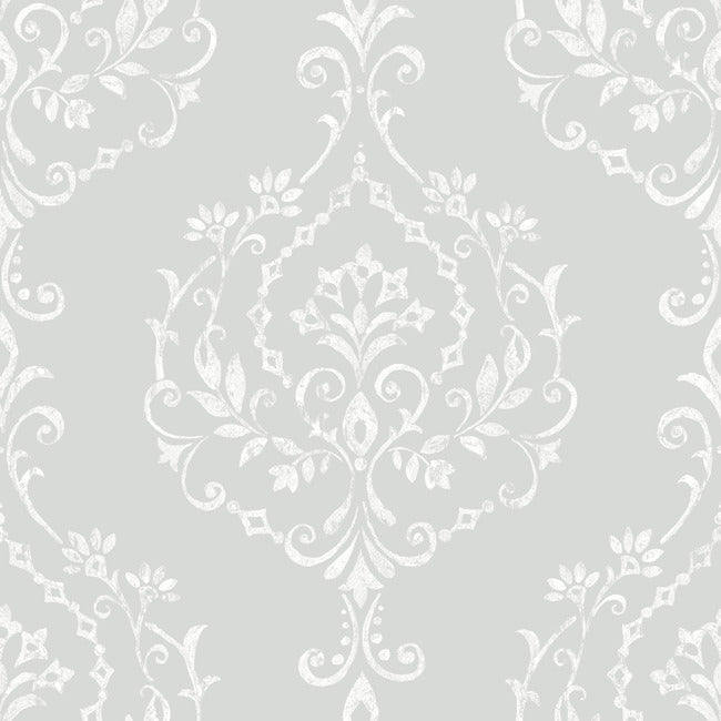New Damask Peel & Stick Wallpaper Peel and Stick Wallpaper RoomMates Roll Grey 