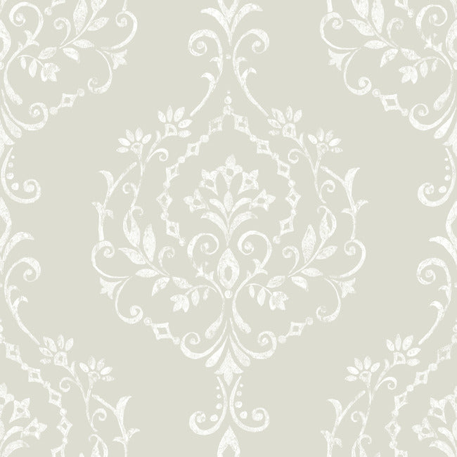 New Damask Peel & Stick Wallpaper Peel and Stick Wallpaper RoomMates Sample Taupe