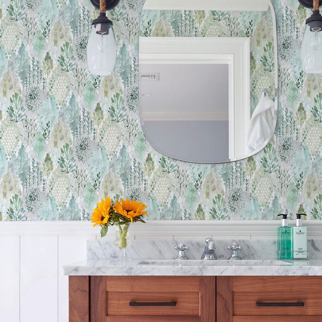Watercolor Tree Mosaic Peel & Stick Wallpaper Peel and Stick Wallpaper RoomMates   