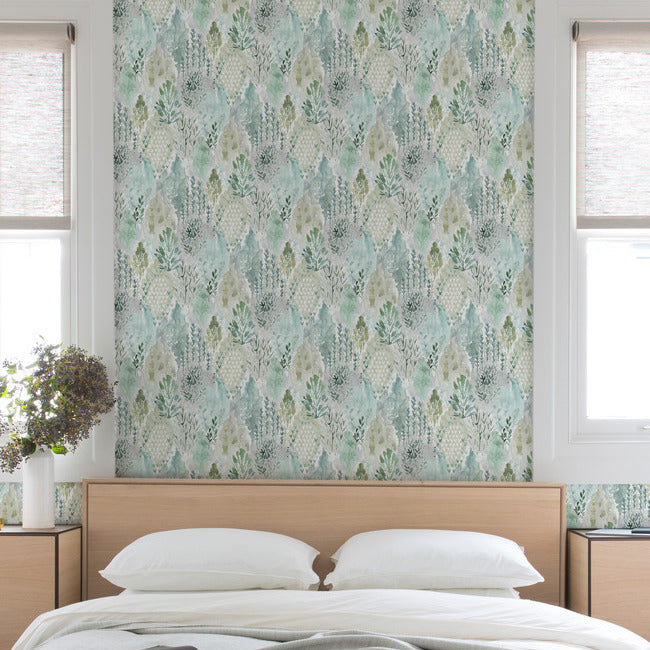 Watercolor Tree Mosaic Peel & Stick Wallpaper Peel and Stick Wallpaper RoomMates   