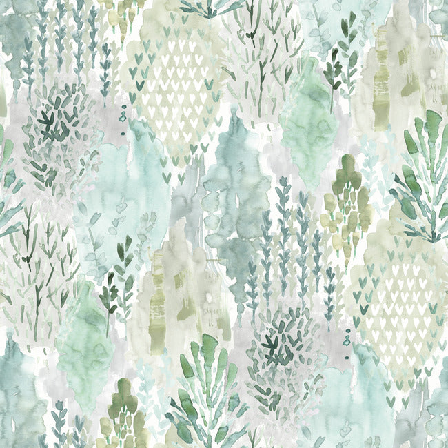 Watercolor Tree Mosaic Peel & Stick Wallpaper Peel and Stick Wallpaper RoomMates Roll Green 