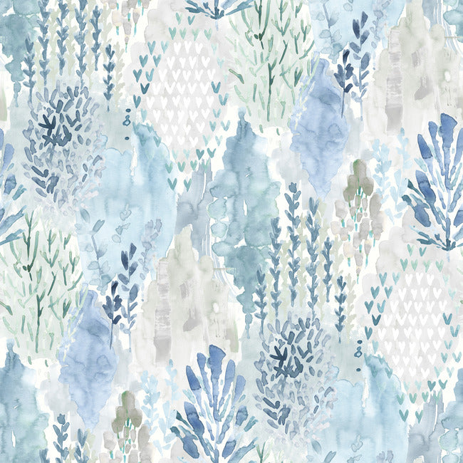 Watercolor Tree Mosaic Peel & Stick Wallpaper Peel and Stick Wallpaper RoomMates Roll Blue 