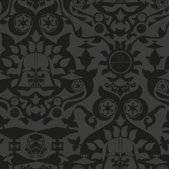 Star Wars The Dark Side Damask Peel & Stick Wallpaper Peel and Stick Wallpaper RoomMates Roll Charcoal 