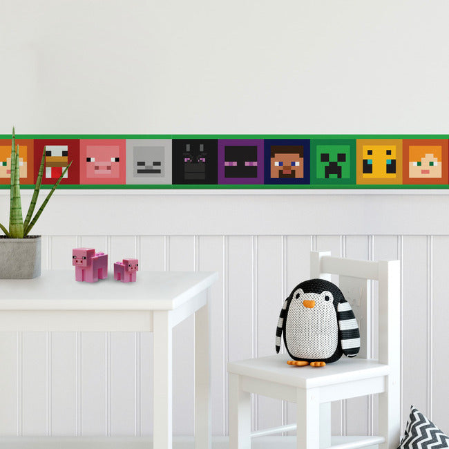 Minecraft Iconic Faces Peel & Stick Wallpaper Border Peel and Stick Borders RoomMates   