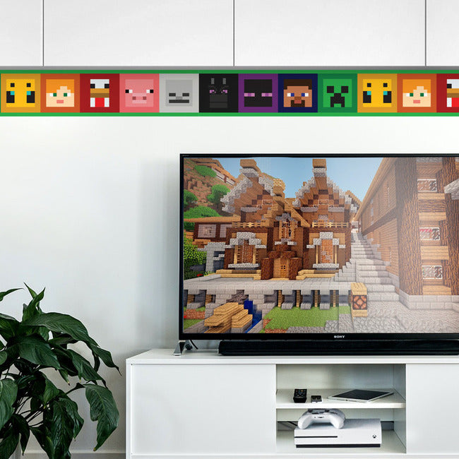 Minecraft Iconic Faces Peel & Stick Wallpaper Border Peel and Stick Borders RoomMates   