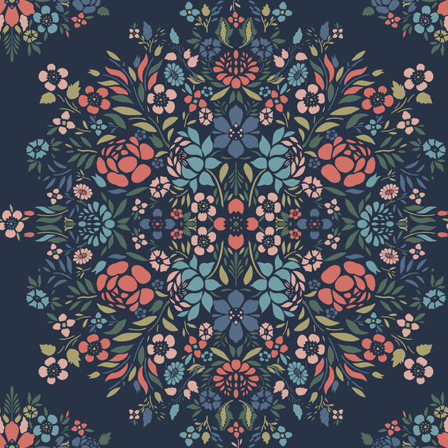 Medallion Floral Peel & Stick Wallpaper Peel and Stick Wallpaper RoomMates Roll Blue 