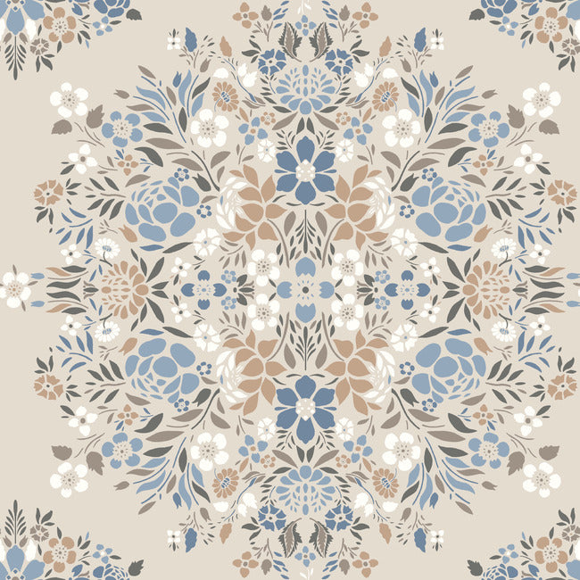 Medallion Floral Peel & Stick Wallpaper Peel and Stick Wallpaper RoomMates Roll Taupe 