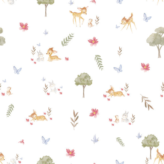Bambi Watercolor Peel & Stick Wallpaper Peel and Stick Wallpaper RoomMates Roll White 