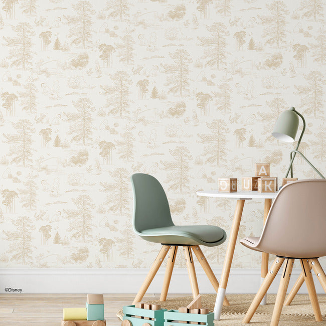 Winnie The Pooh Toile Peel & Stick Wallpaper Peel and Stick Wallpaper RoomMates   