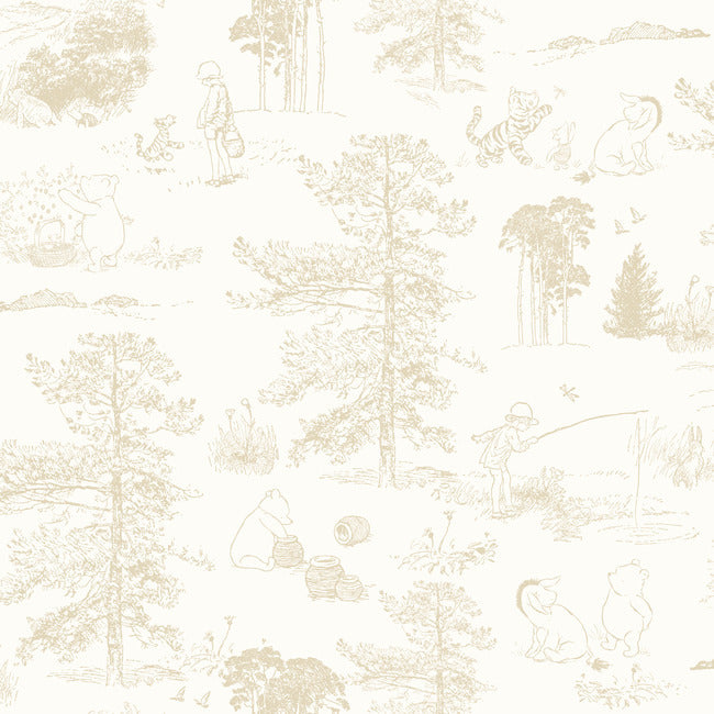 Winnie The Pooh Toile Peel & Stick Wallpaper Peel and Stick Wallpaper RoomMates Roll Beige 