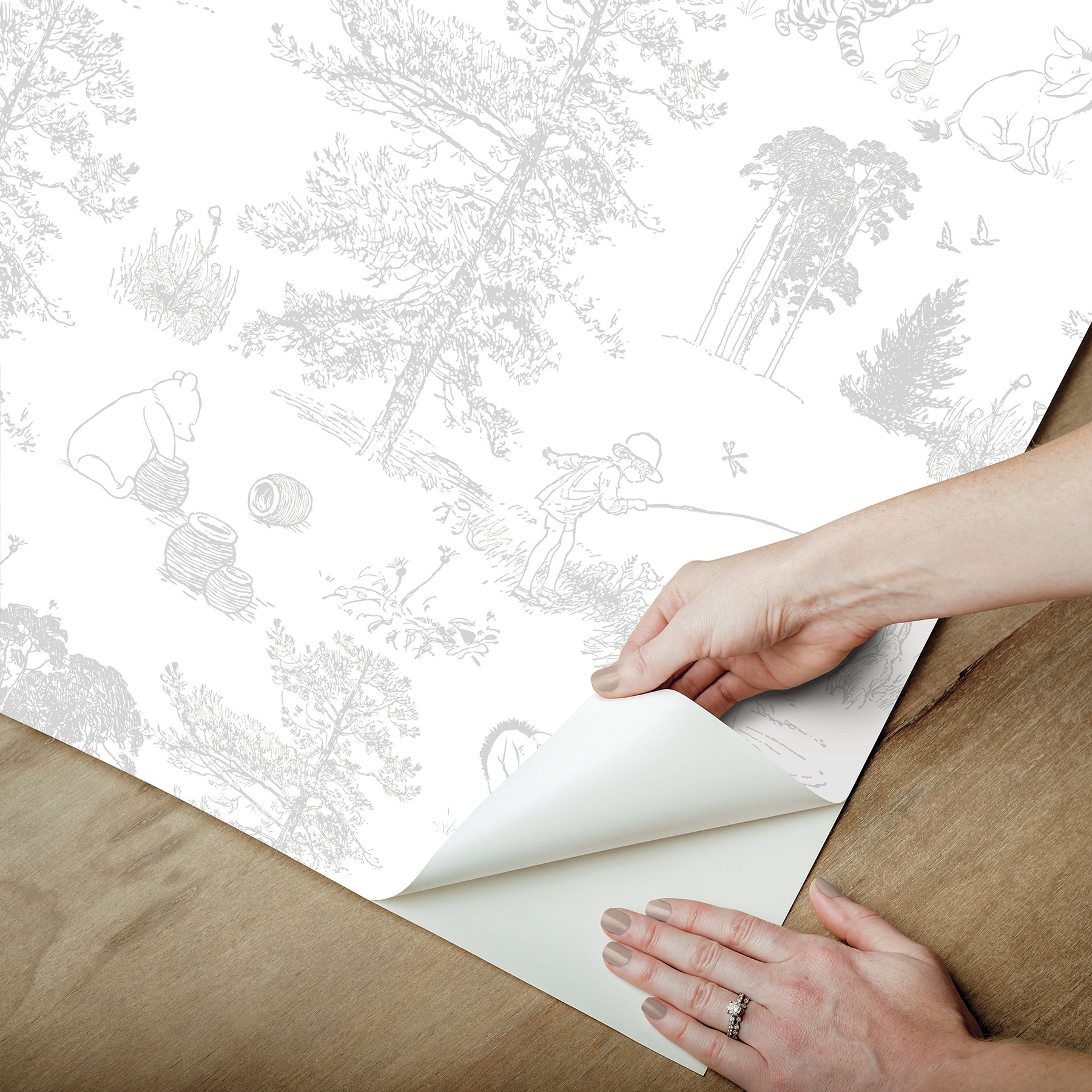 Winnie The Pooh Toile Peel & Stick Wallpaper Peel and Stick Wallpaper RoomMates   