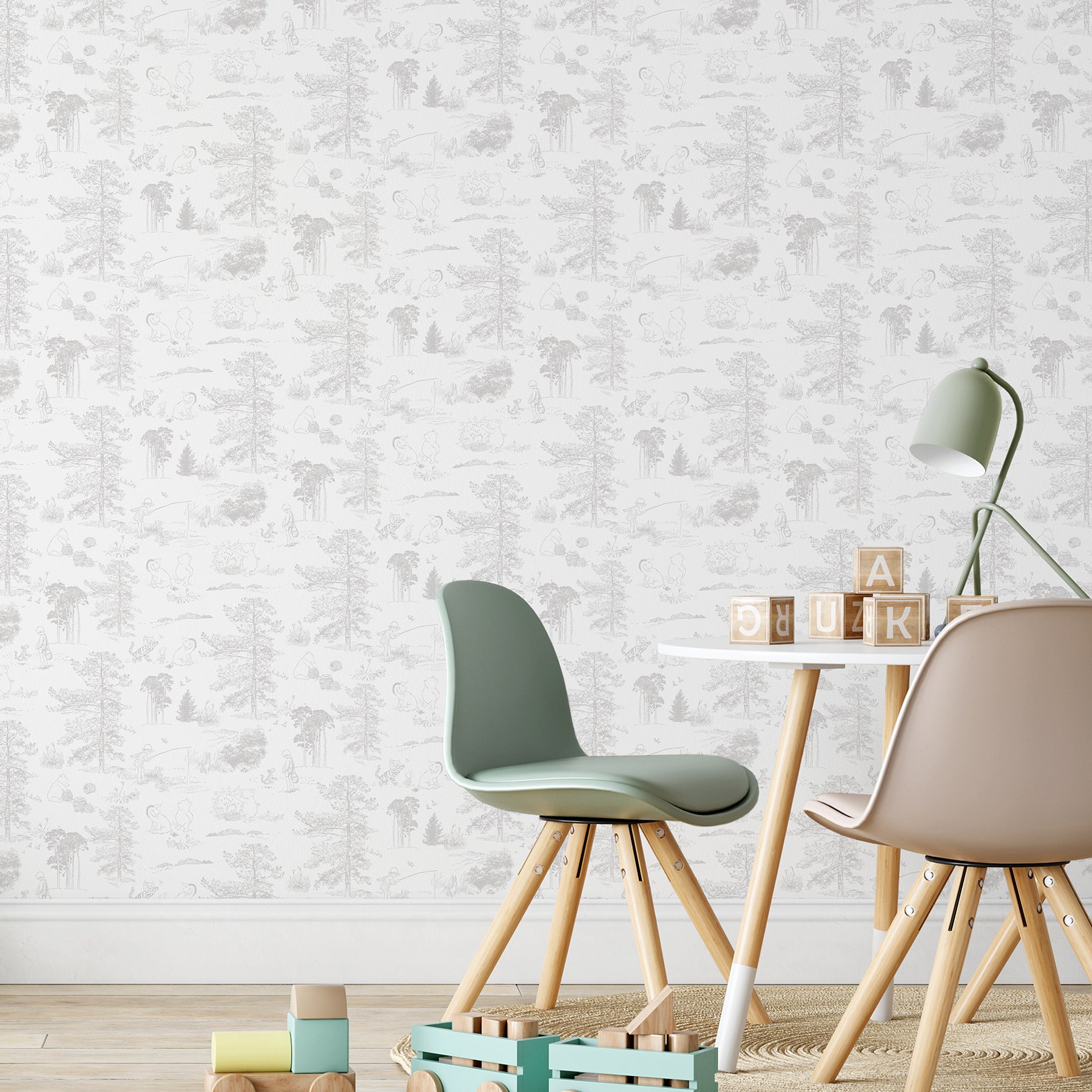 Winnie The Pooh Toile Peel & Stick Wallpaper Peel and Stick Wallpaper RoomMates   
