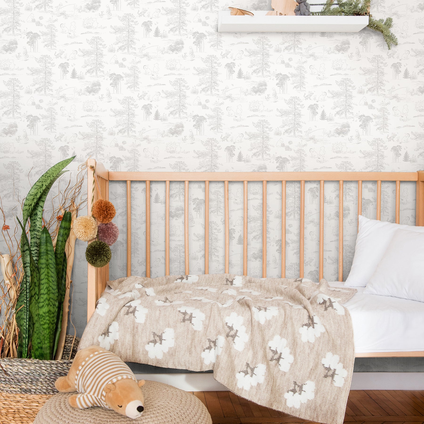 Winnie The Pooh Toile Peel & Stick Wallpaper Peel and Stick Wallpaper RoomMates   
