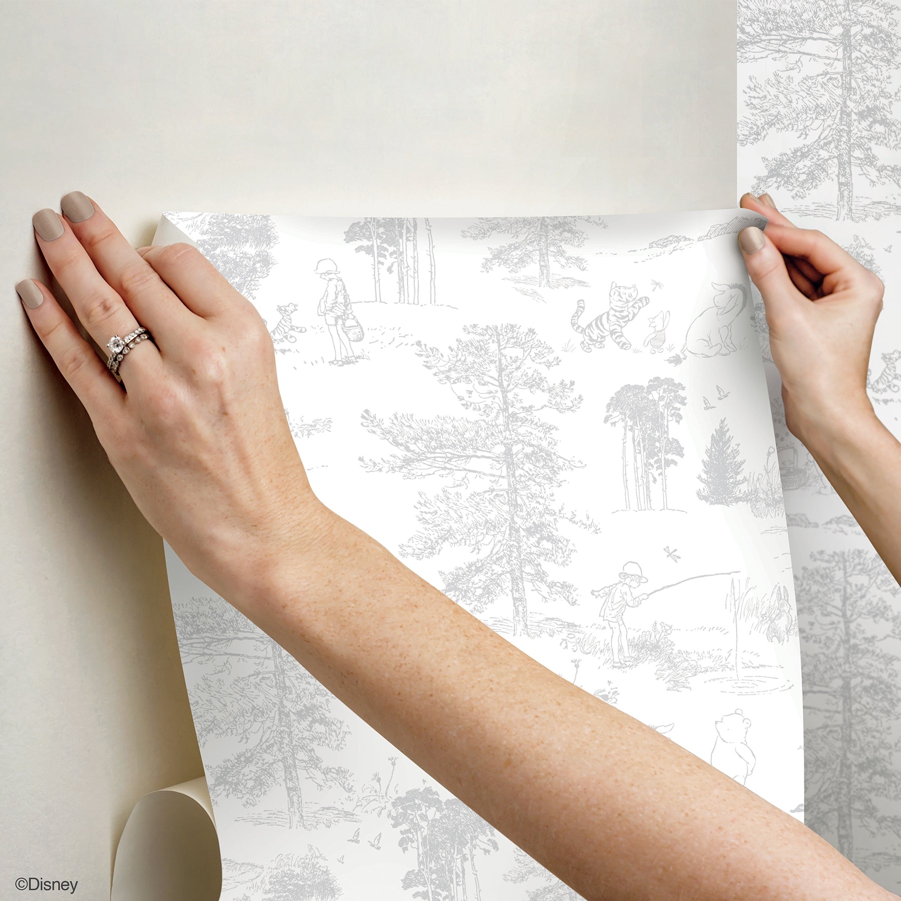 Winnie The Pooh Toile Peel & Stick Wallpaper Peel and Stick Wallpaper RoomMates   