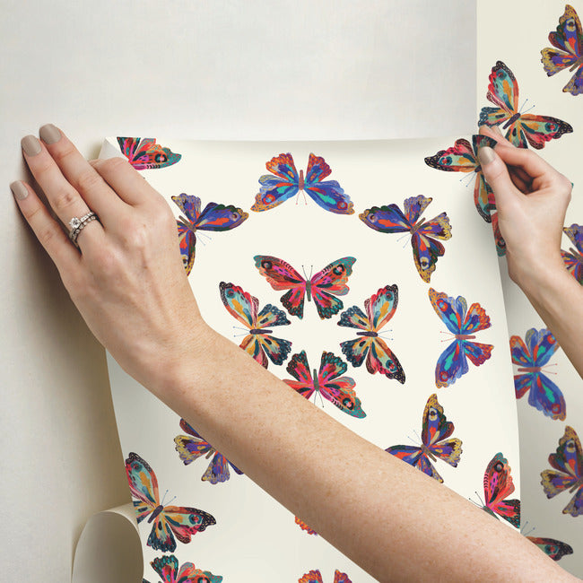 EttaVee Papillon Peel & Stick Wallpaper Peel and Stick Wallpaper RoomMates   
