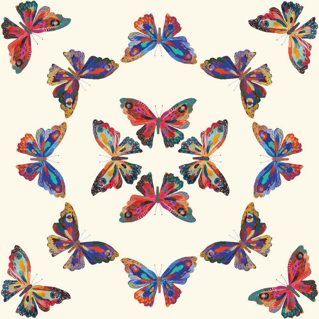 EttaVee Papillon Peel & Stick Wallpaper Peel and Stick Wallpaper RoomMates Roll Cream Multi 