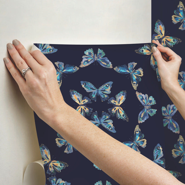 EttaVee Papillon Peel & Stick Wallpaper Peel and Stick Wallpaper RoomMates   