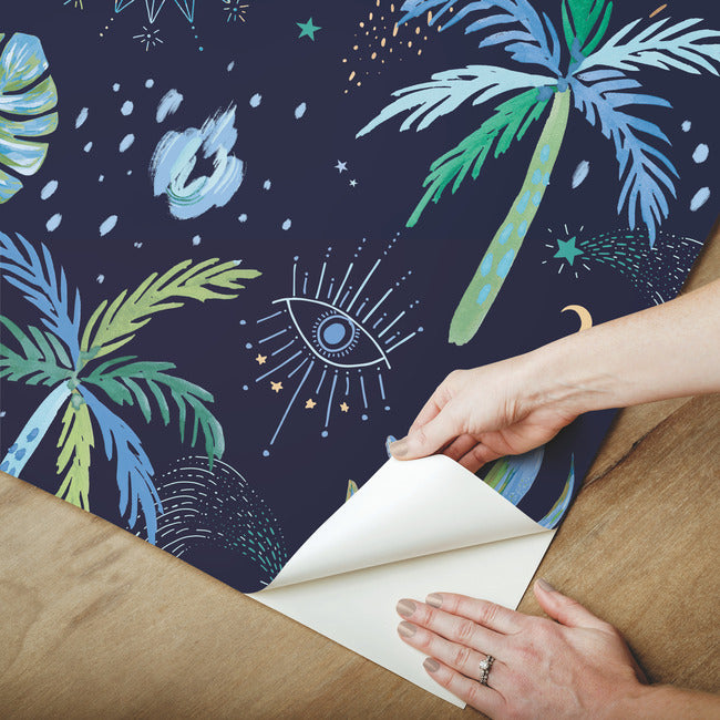 EttaVee Nuit Tropicale Peel & Stick Wallpaper Peel and Stick Wallpaper RoomMates   