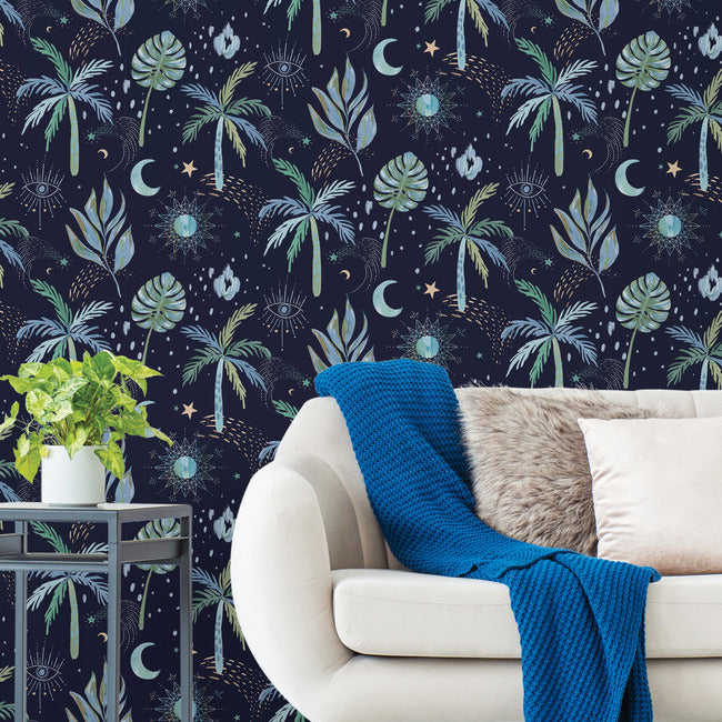 EttaVee Nuit Tropicale Peel & Stick Wallpaper Peel and Stick Wallpaper RoomMates   