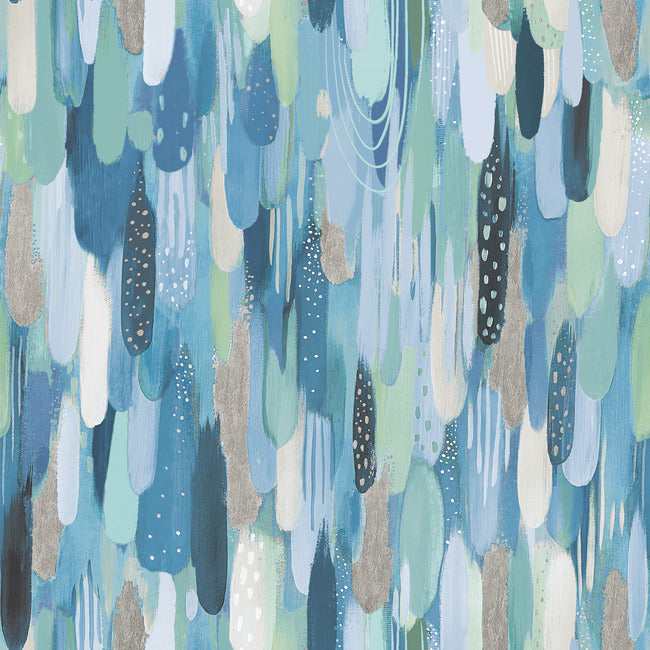 EttaVee Brushstroke Peel & Stick Wallpaper Peel and Stick Wallpaper RoomMates Roll Blue & Green 