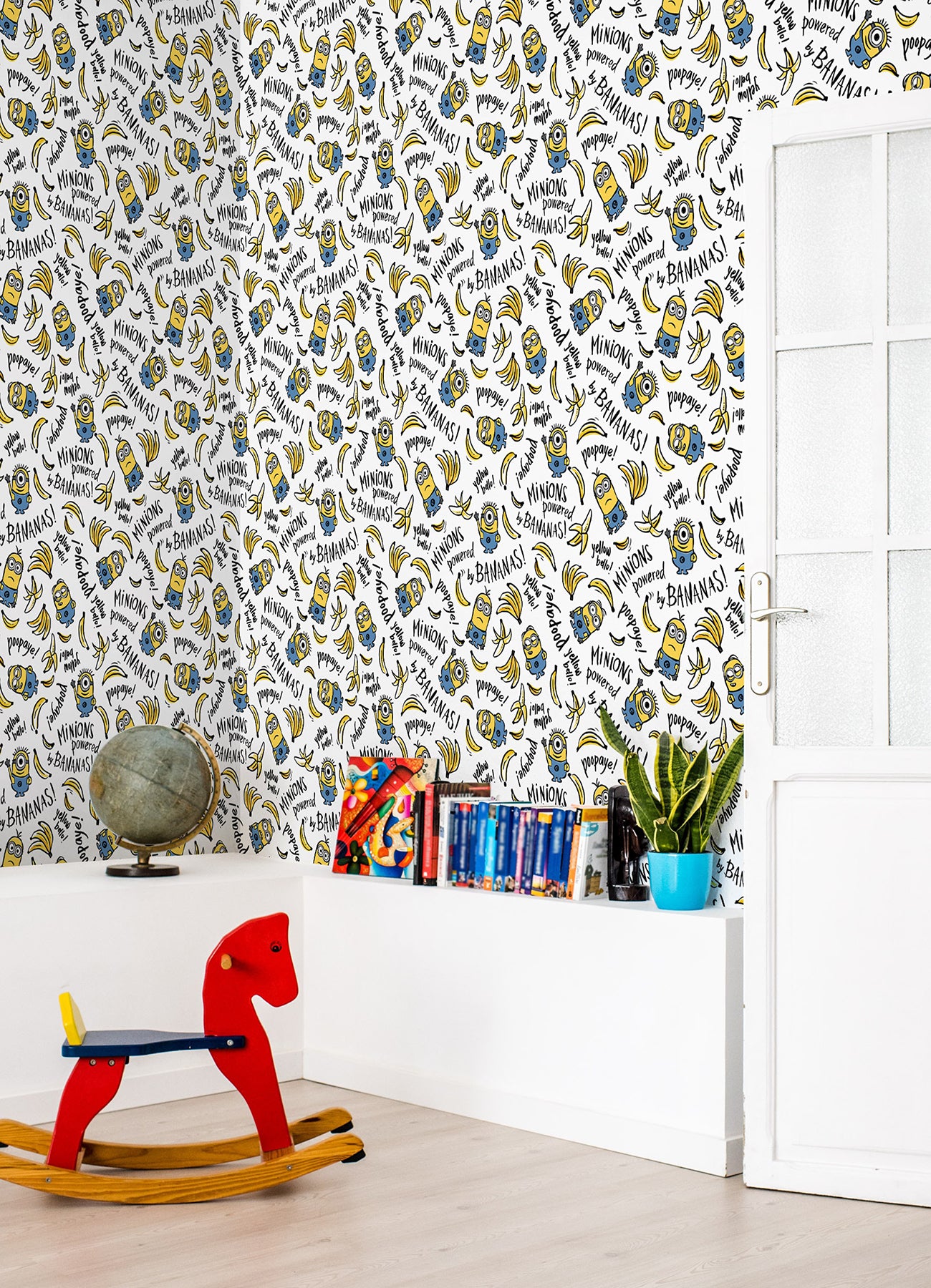 Minions Powered by Bananas Peel and Stick Wallpaper Peel and Stick Wallpaper RoomMates Decor   