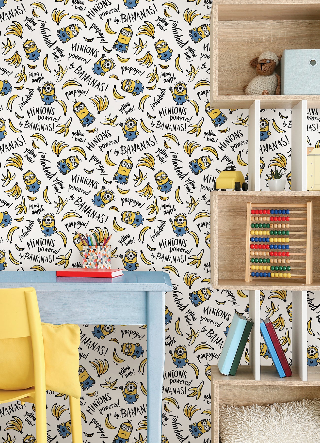 Minions Powered by Bananas Peel and Stick Wallpaper Peel and Stick Wallpaper RoomMates Decor   
