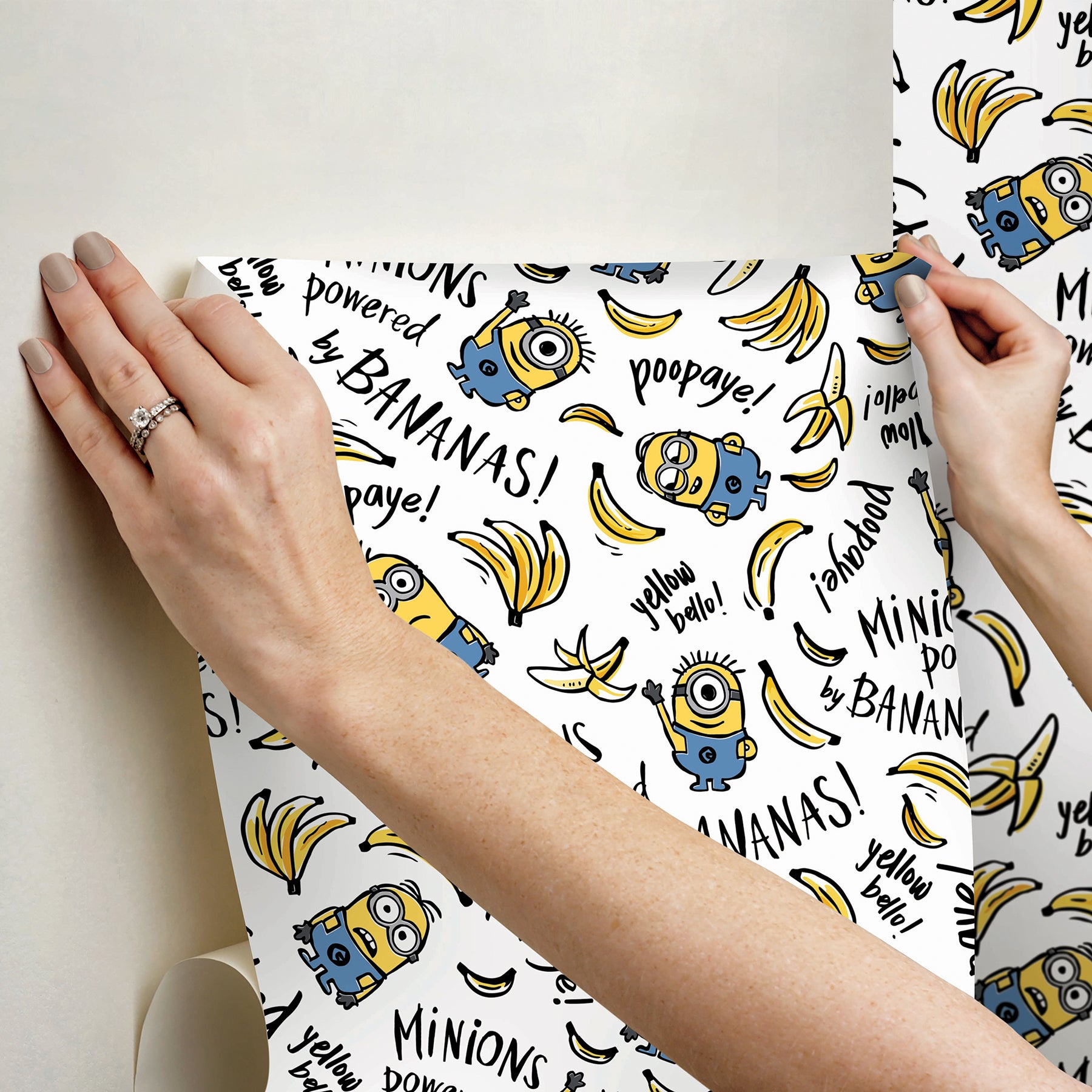 Minions Powered by Bananas Peel and Stick Wallpaper Peel and Stick Wallpaper RoomMates Decor   