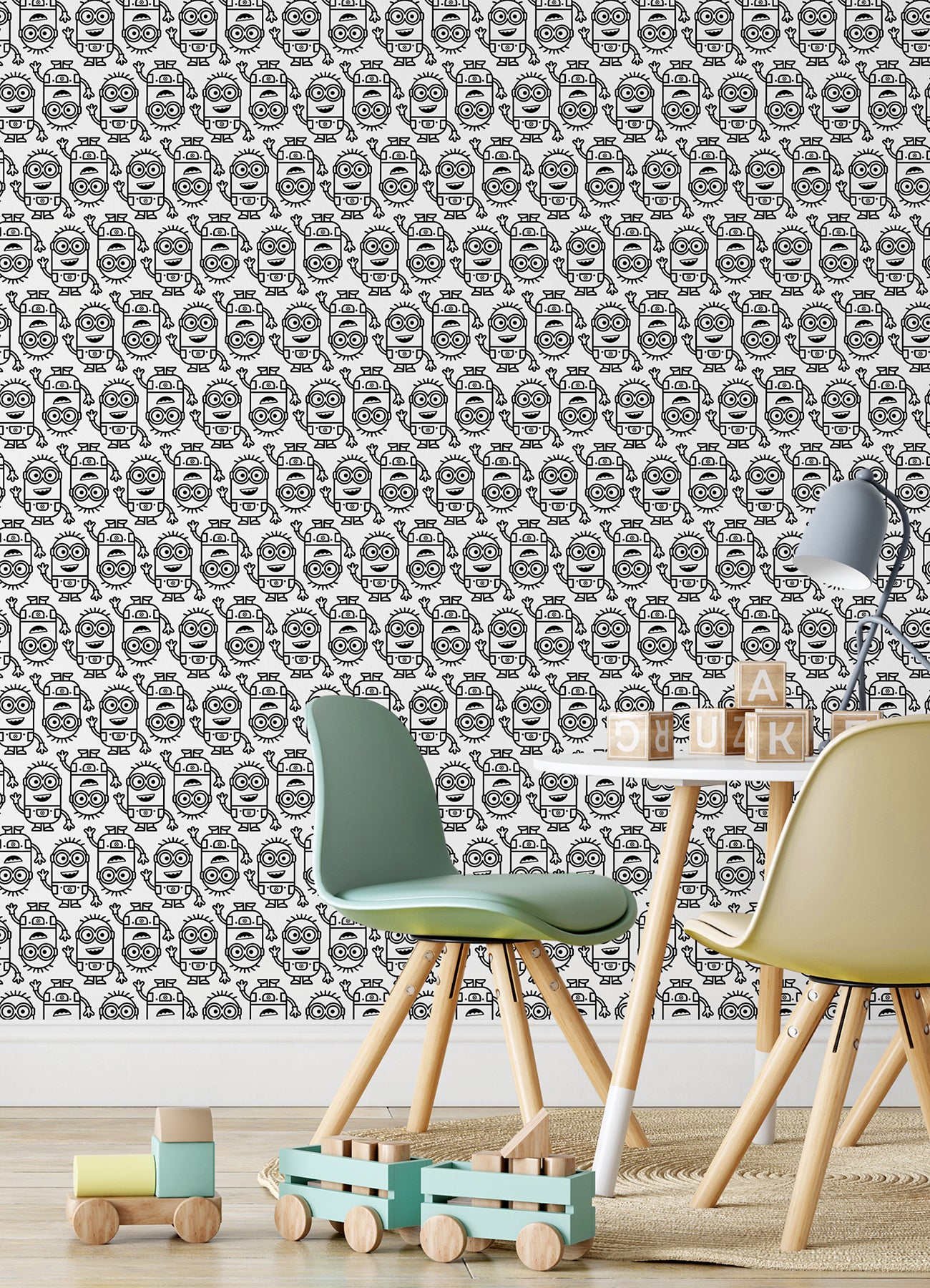 Minions Line Art Peel and Stick Wallpaper Peel and Stick Wallpaper RoomMates Decor   