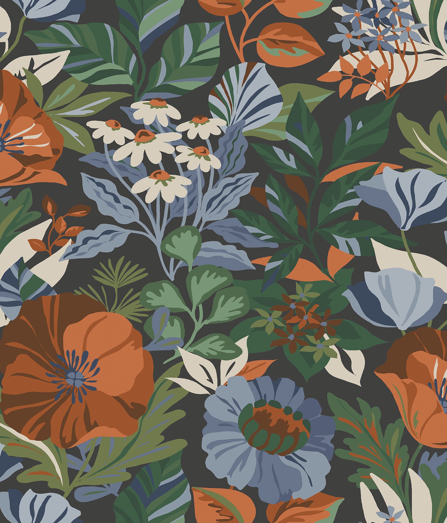 Poppy Fields Peel and Stick Wallpaper Peel and Stick Wallpaper RoomMates Roll Charcoal 