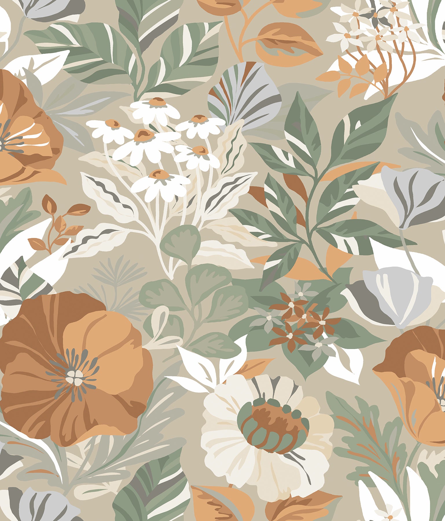 Poppy Fields Peel and Stick Wallpaper Peel and Stick Wallpaper RoomMates Roll Linen 