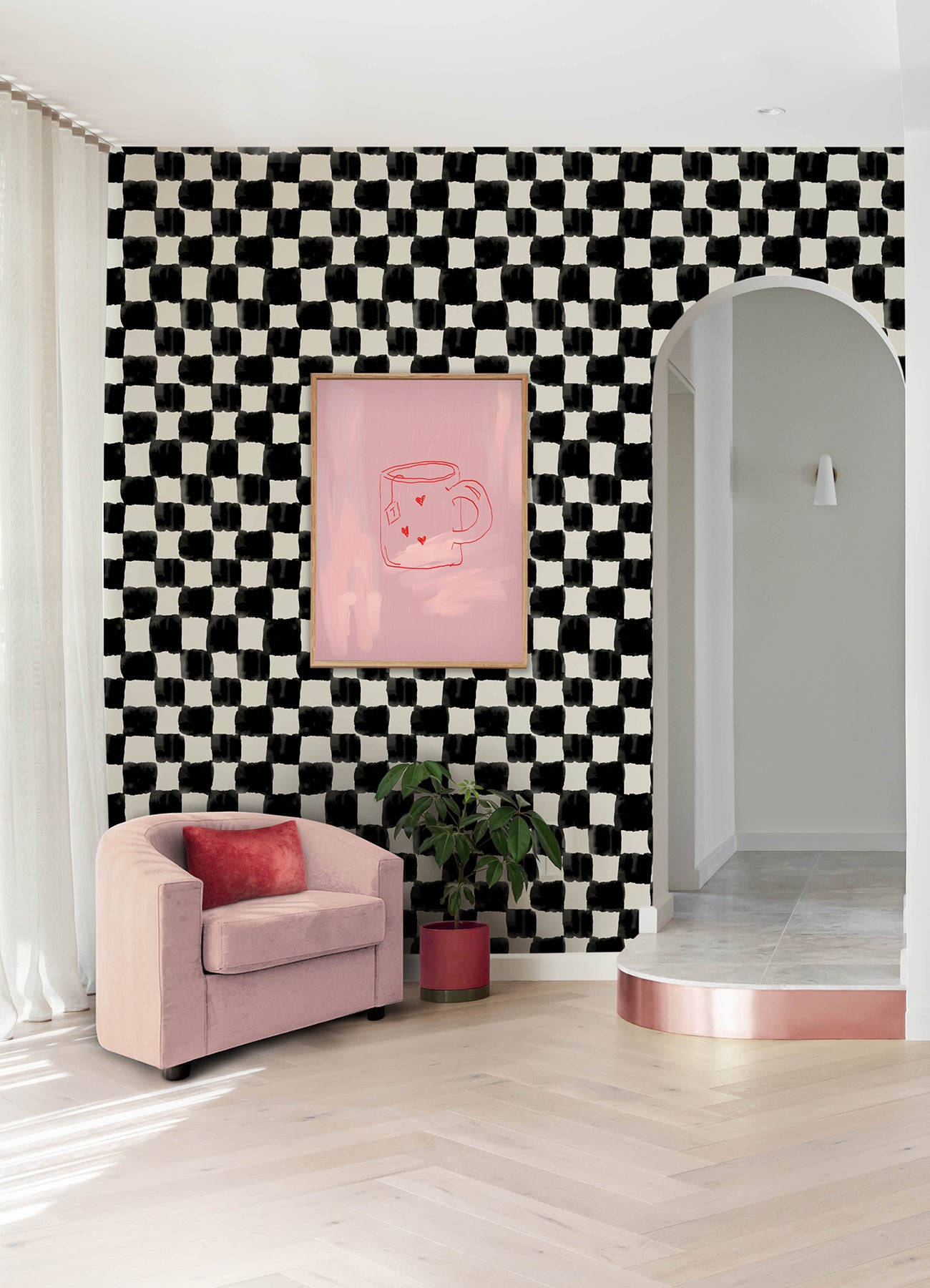 Mr. Kate Tess Watercolor Checker Peel and Stick Wallpaper Peel and Stick Wallpaper RoomMates   