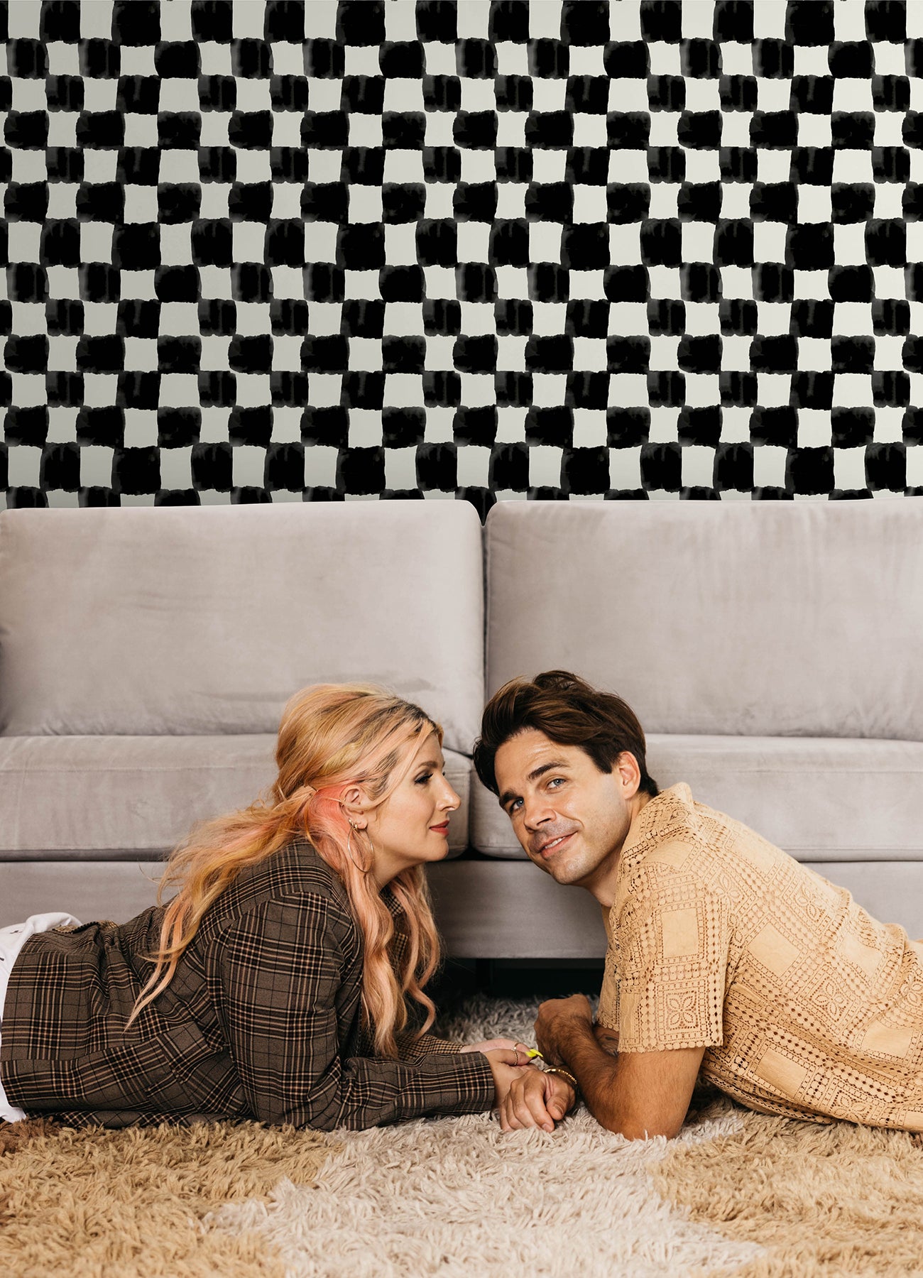 Mr. Kate Tess Watercolor Checker Peel and Stick Wallpaper Peel and Stick Wallpaper RoomMates   