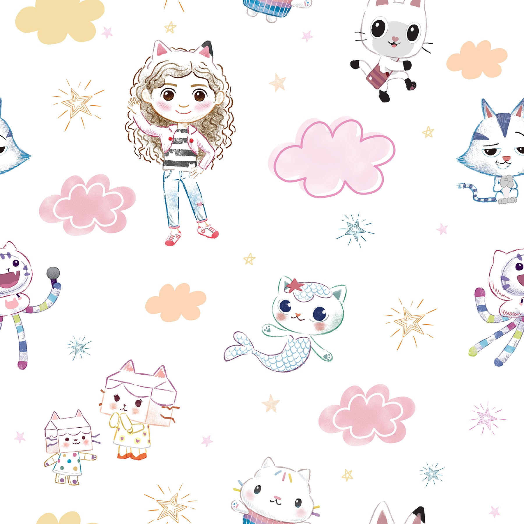 Gabby's Dollhouse Sketch Characters Peel and Stick Wallpaper Peel and Stick Wallpaper RoomMates Roll  