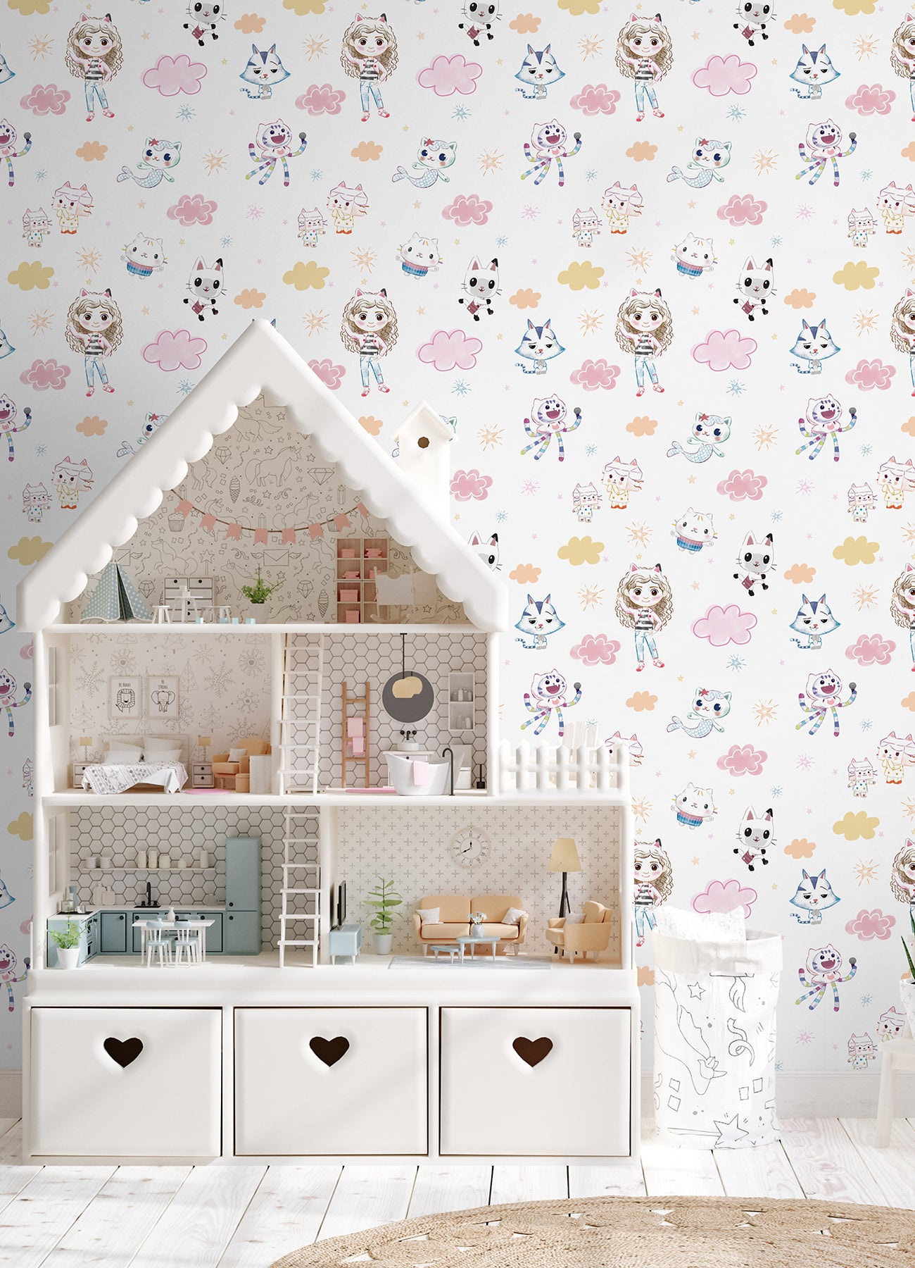 Gabby's Dollhouse Sketch Characters Peel and Stick Wallpaper Peel and Stick Wallpaper RoomMates   