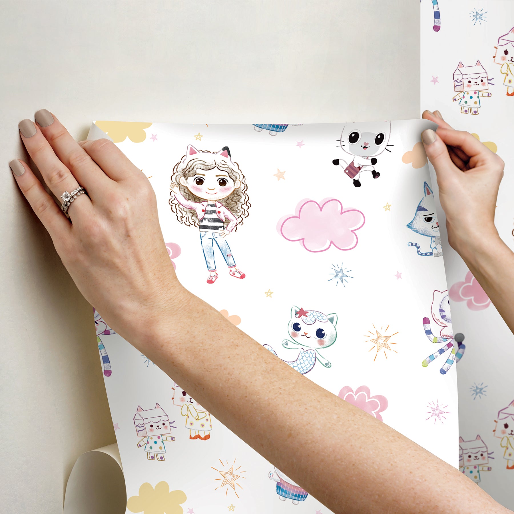 Gabby's Dollhouse Sketch Characters Peel and Stick Wallpaper Peel and Stick Wallpaper RoomMates   