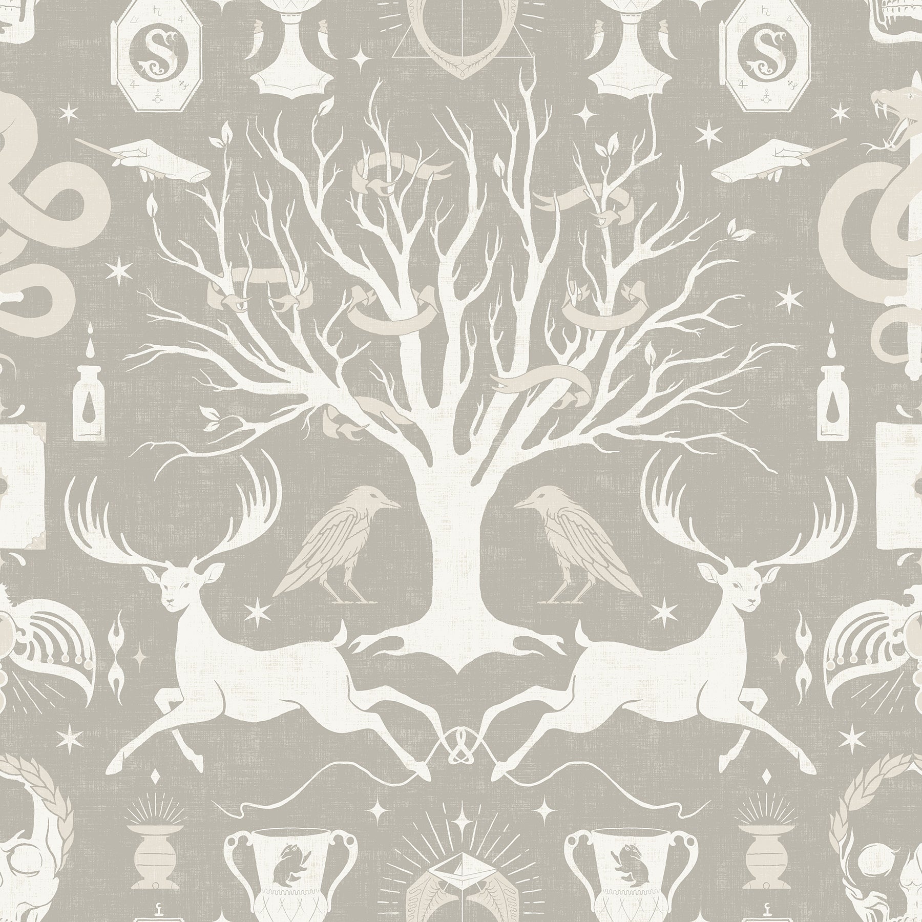 Harry Potter Horcrux Damask Peel and Stick Wallpaper Peel and Stick Wallpaper RoomMates Roll Cream 