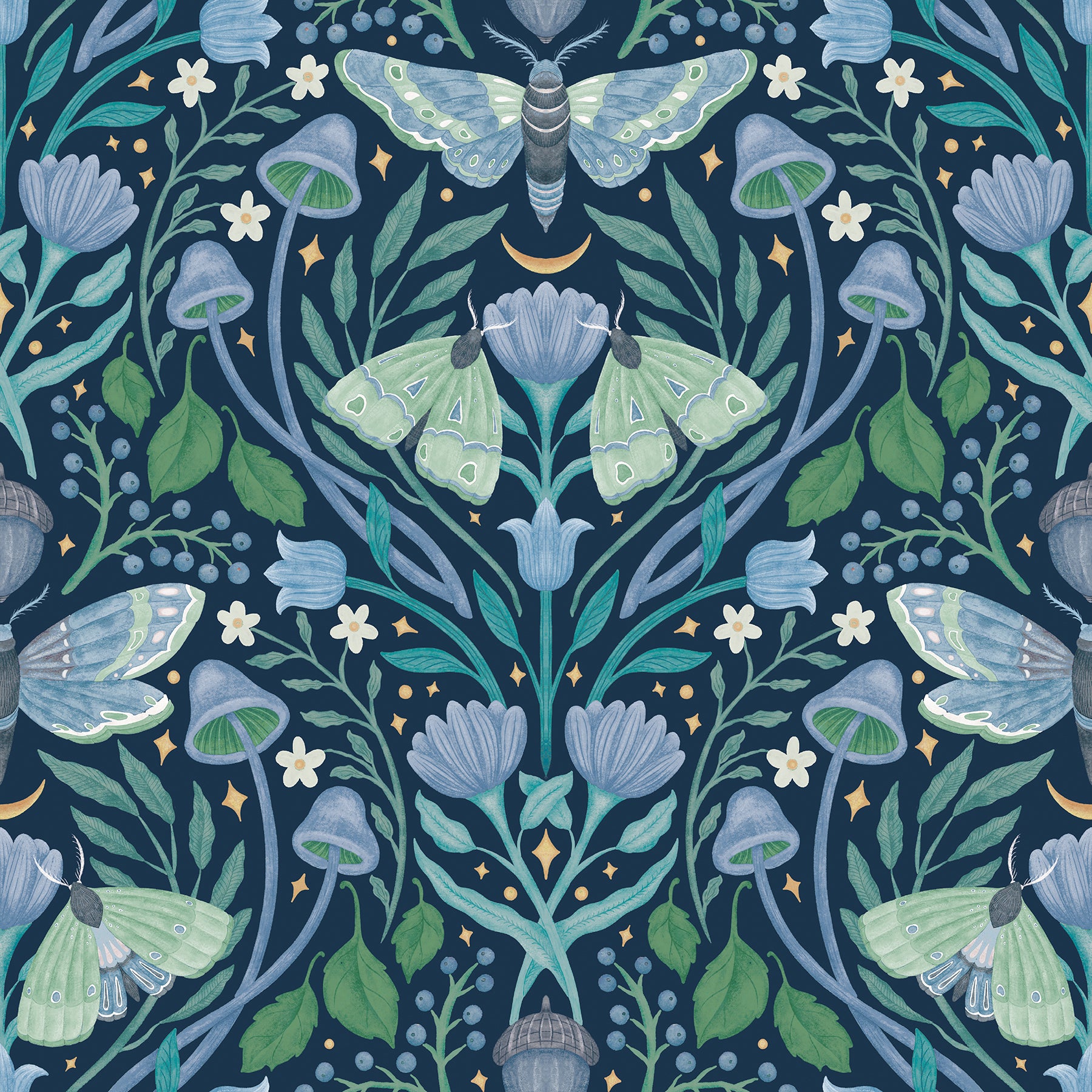 Enchanted Forest Damask Peel and Stick Wallpaper Peel and Stick Wallpaper RoomMates Roll Blue 