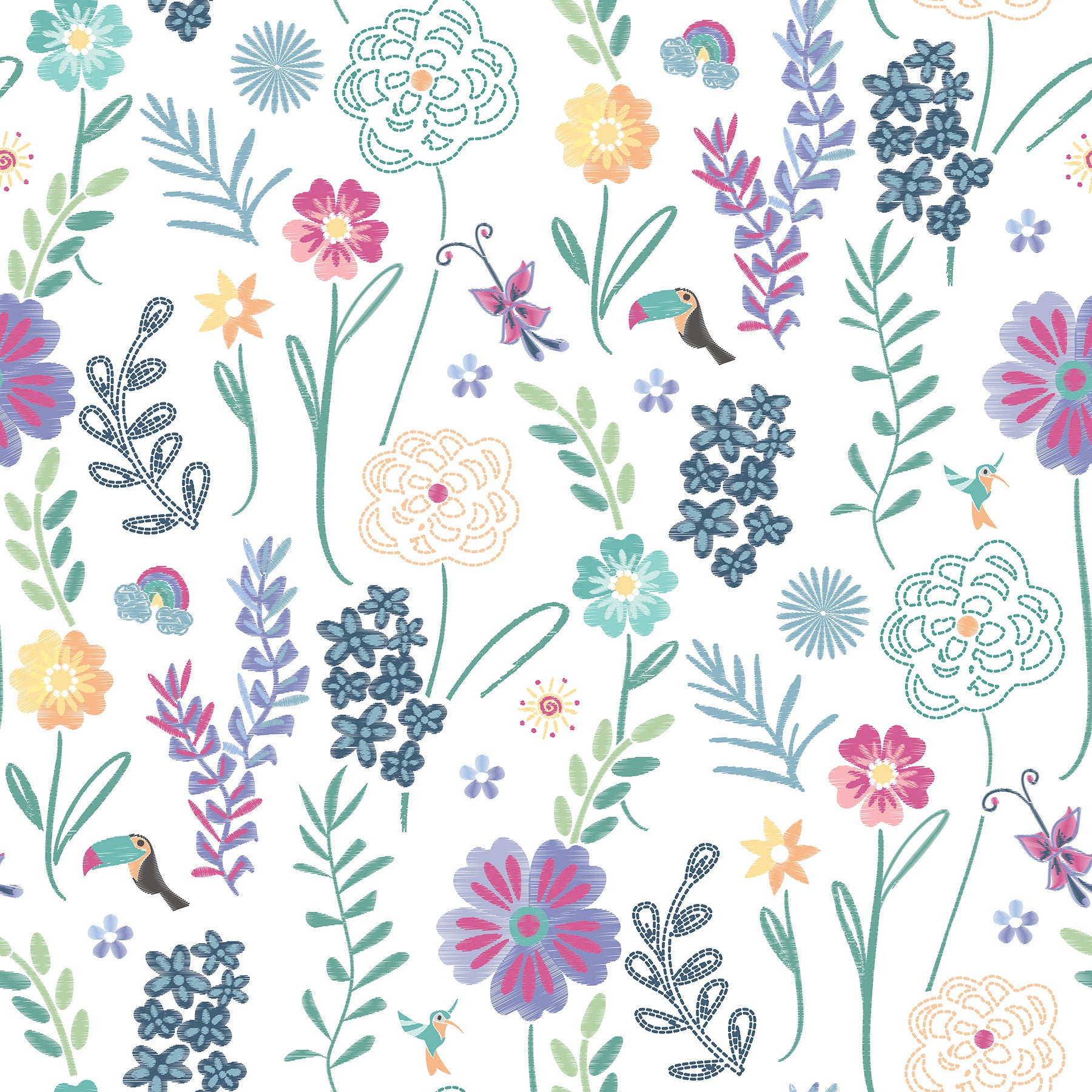 Disney Encanto Embroidery Floral Peel & Stick Wallpaper Peel and Stick Wallpaper RoomMates Roll White 