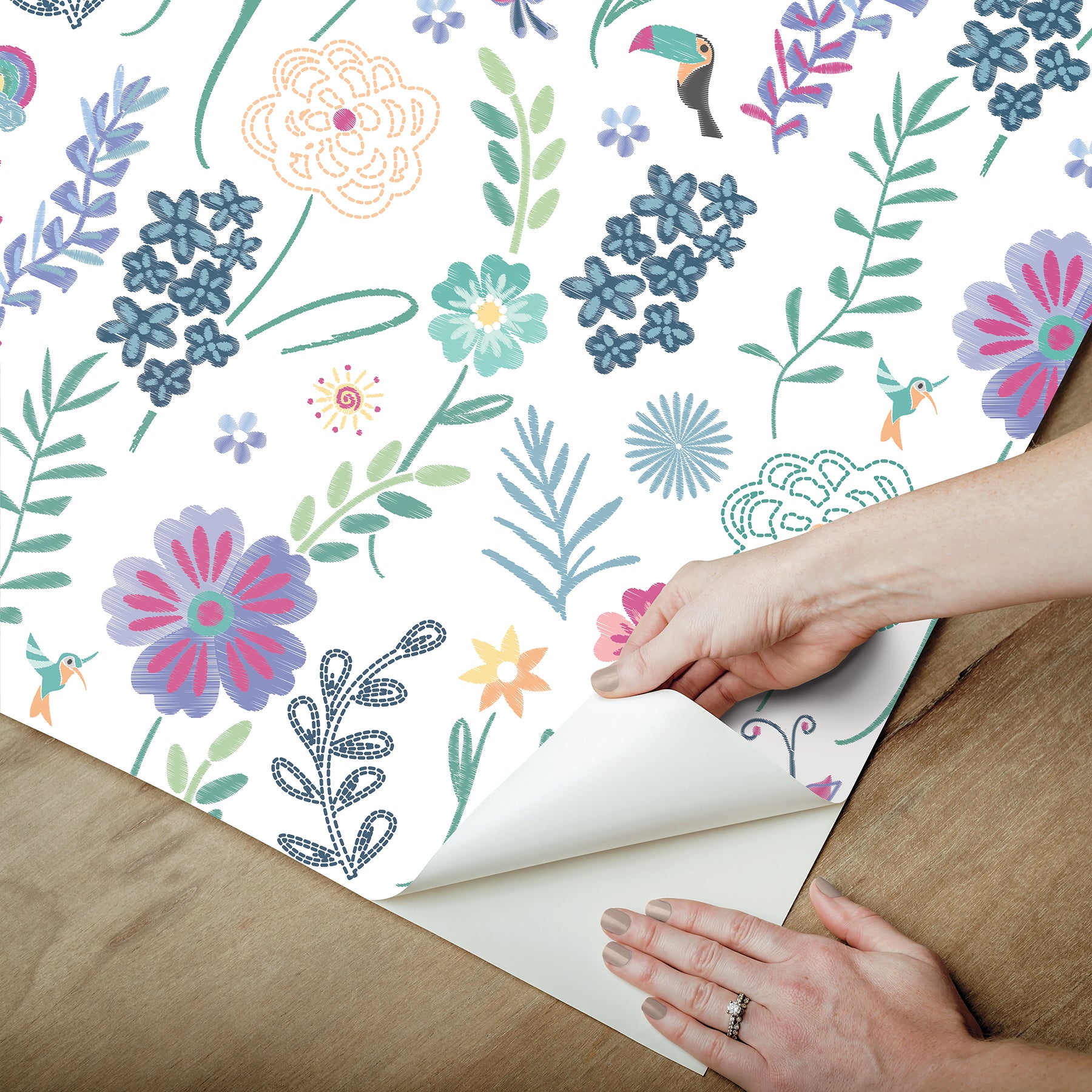 Disney Encanto Embroidery Floral Peel & Stick Wallpaper Peel and Stick Wallpaper RoomMates   