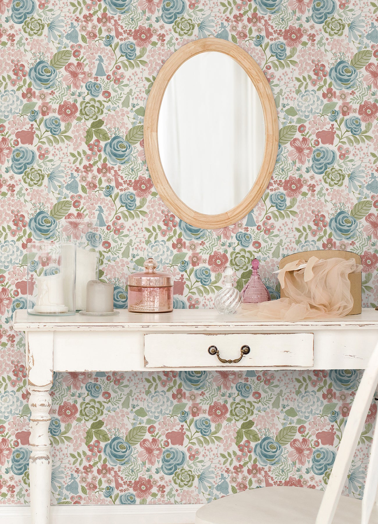 Disney Princess Watercolor Floral Peel & Stick Wallpaper Peel and Stick Wallpaper RoomMates Decor   