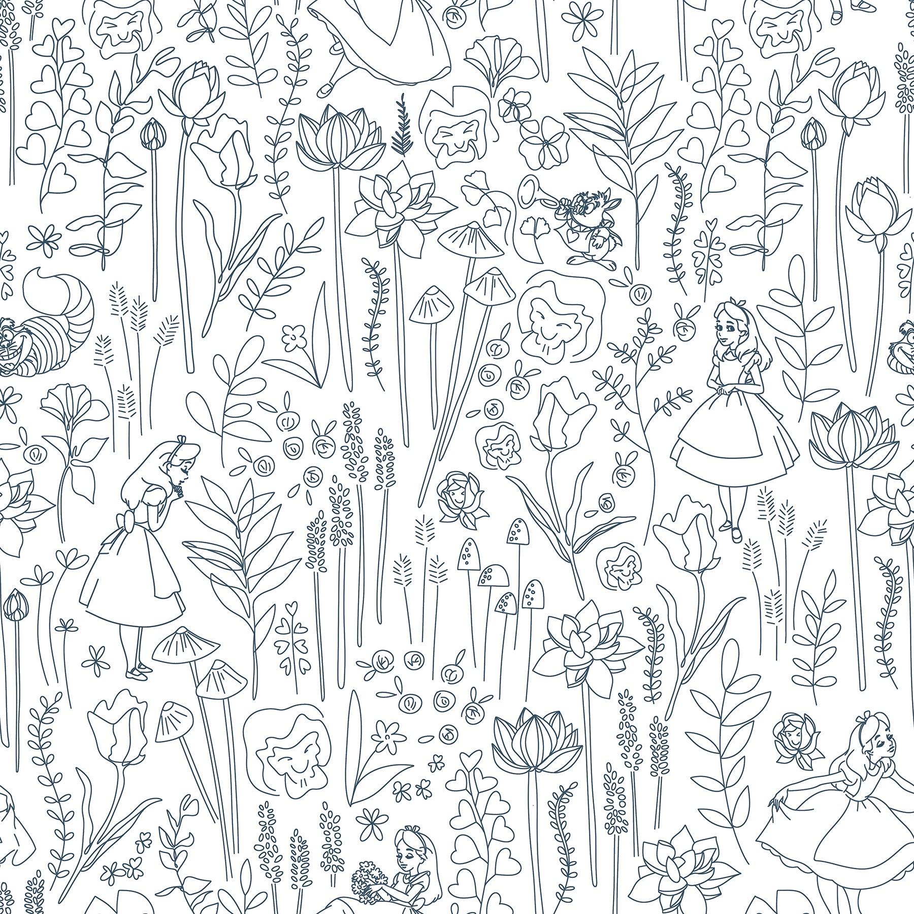 Disney Alice in Wonderland Garden Peel & Stick Wallpaper Peel and Stick Wallpaper RoomMates Roll Navy 