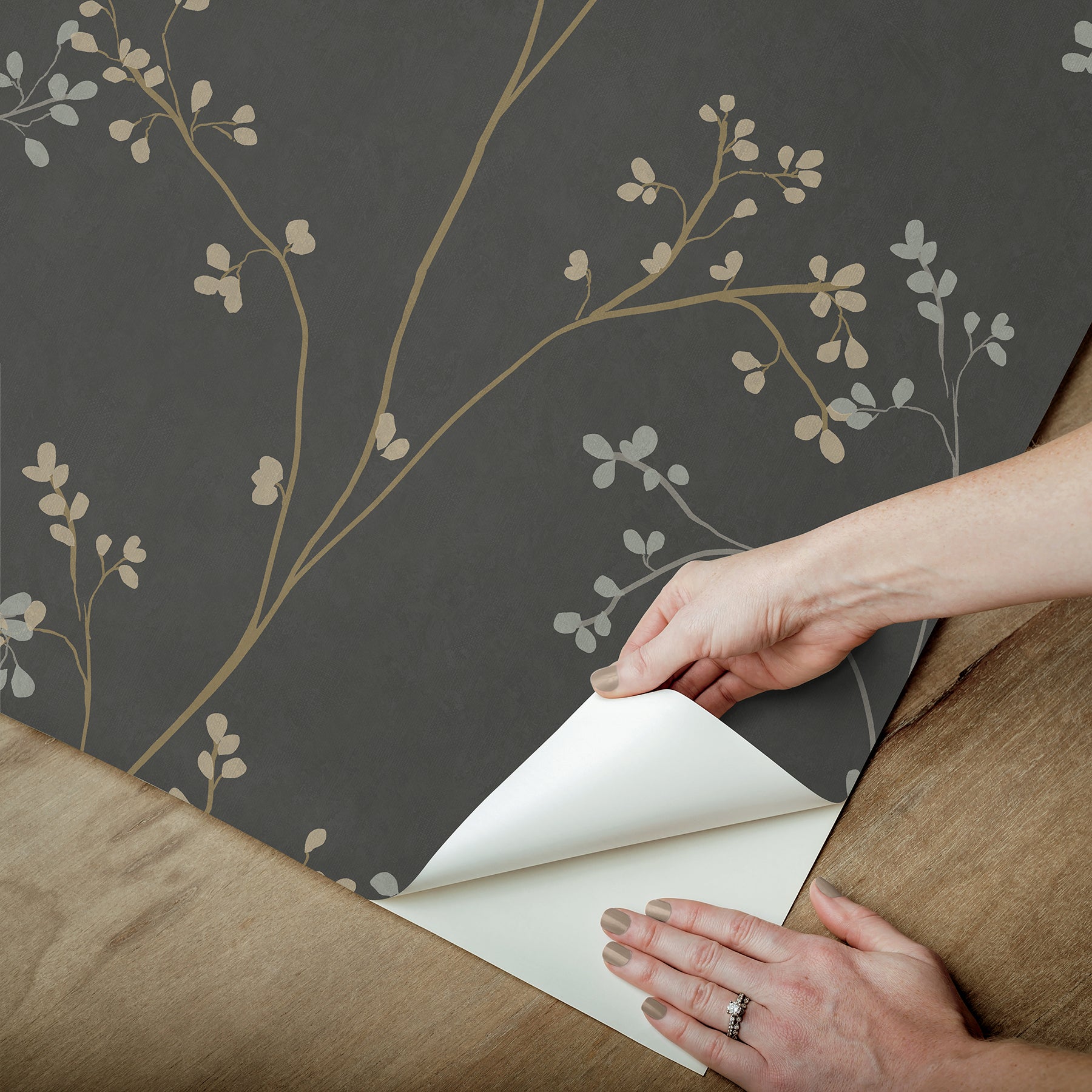 Blossom Stripe Black Peel & Stick Wallpaper Peel and Stick Wallpaper RoomMates Decor   