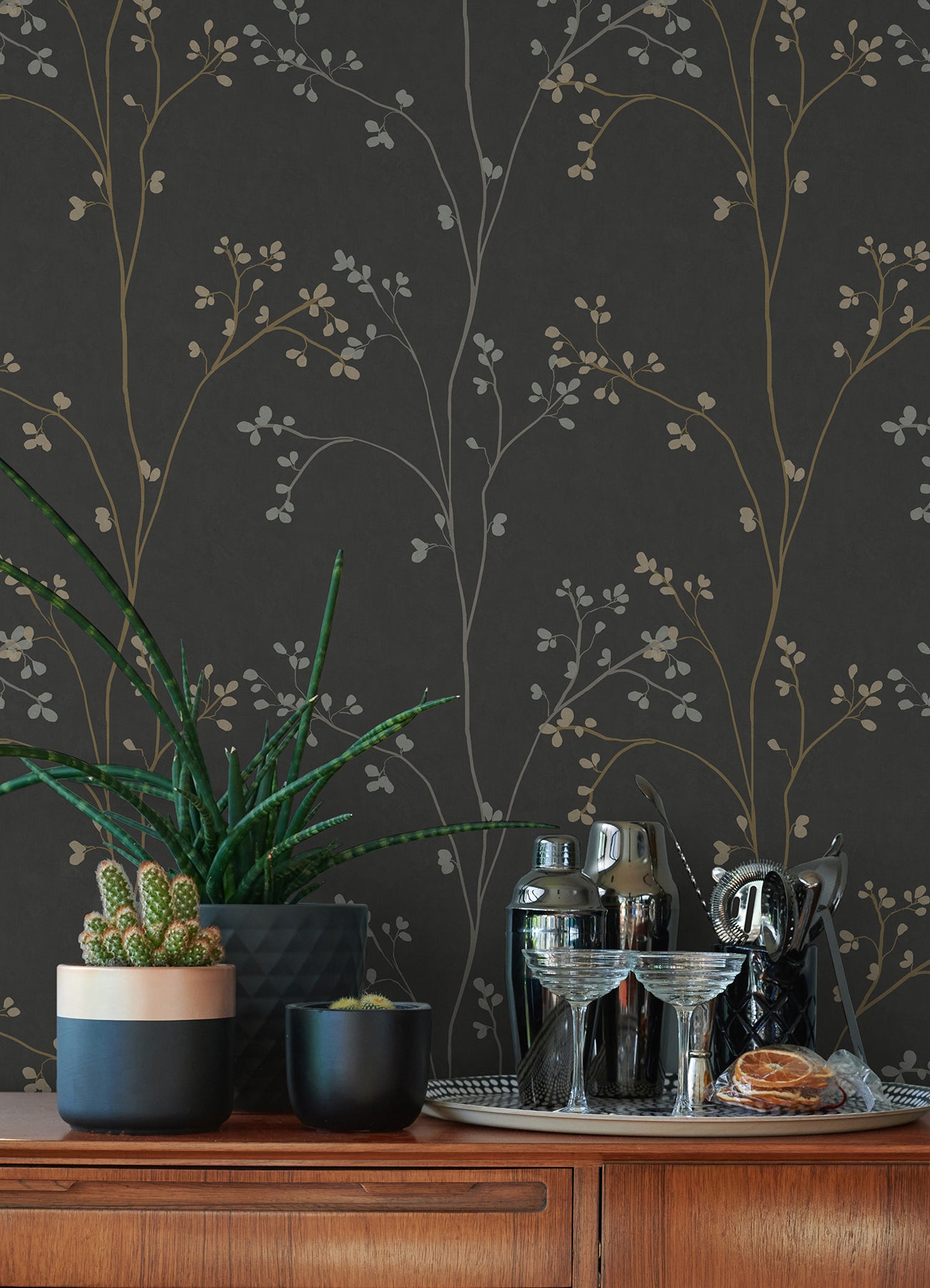 Blossom Stripe Black Peel & Stick Wallpaper Peel and Stick Wallpaper RoomMates Decor   