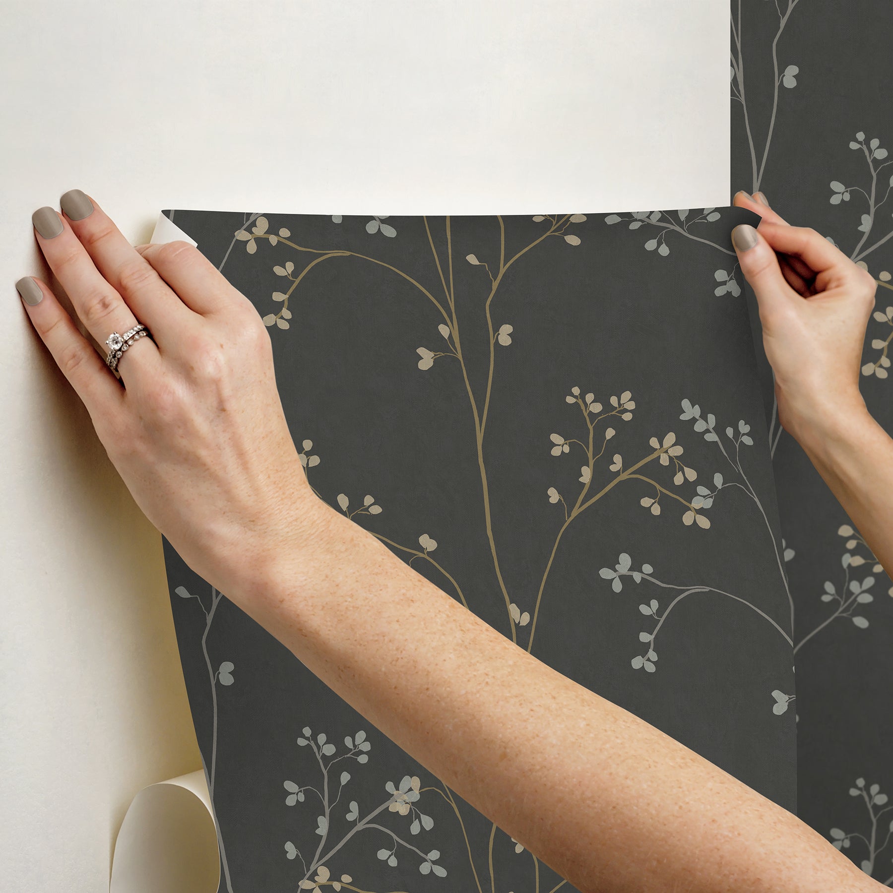 Blossom Stripe Black Peel & Stick Wallpaper Peel and Stick Wallpaper RoomMates Decor   