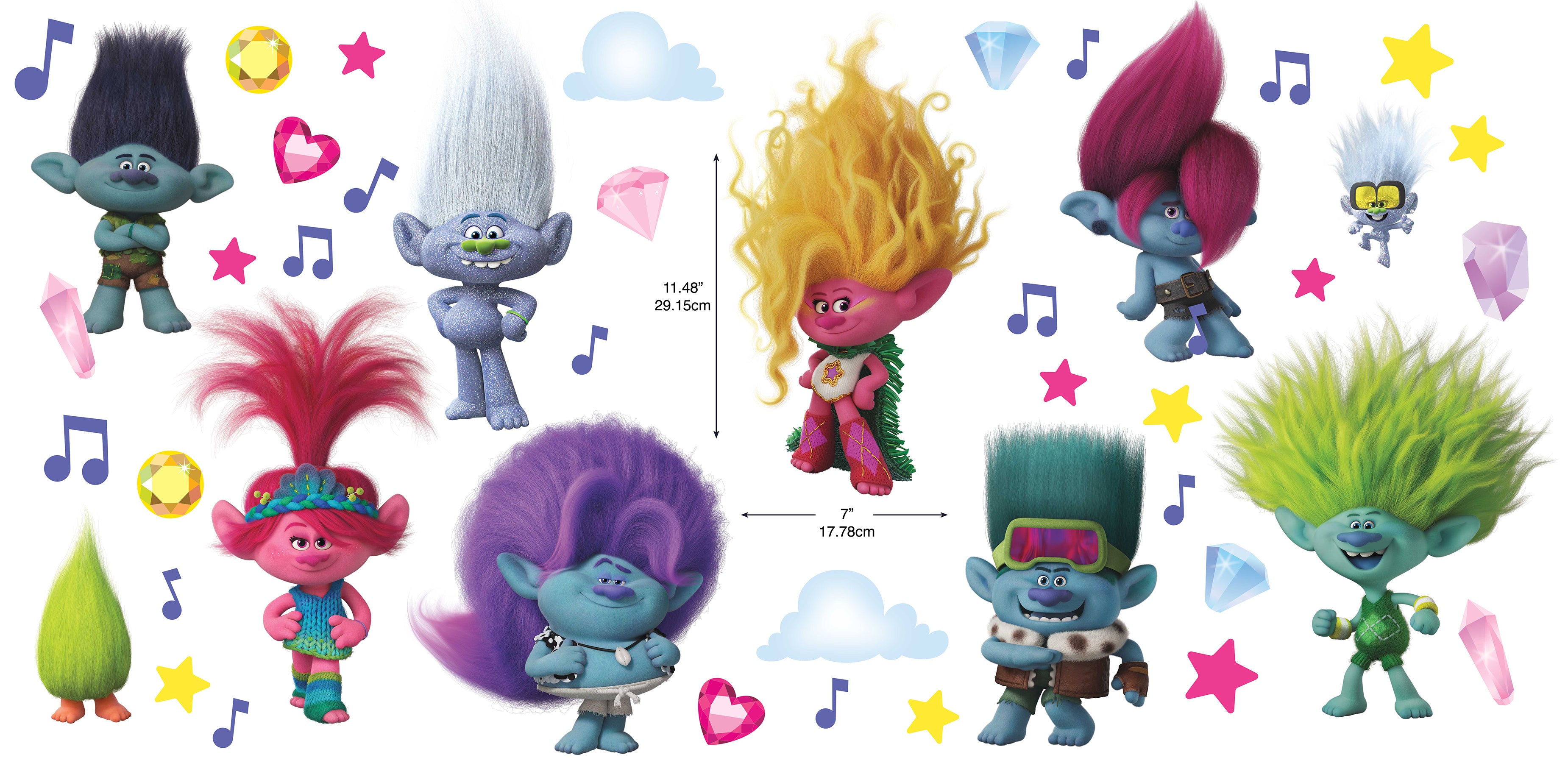 Trolls 3 Band Together with Glitter Wall Decals Wall Decals RoomMates   