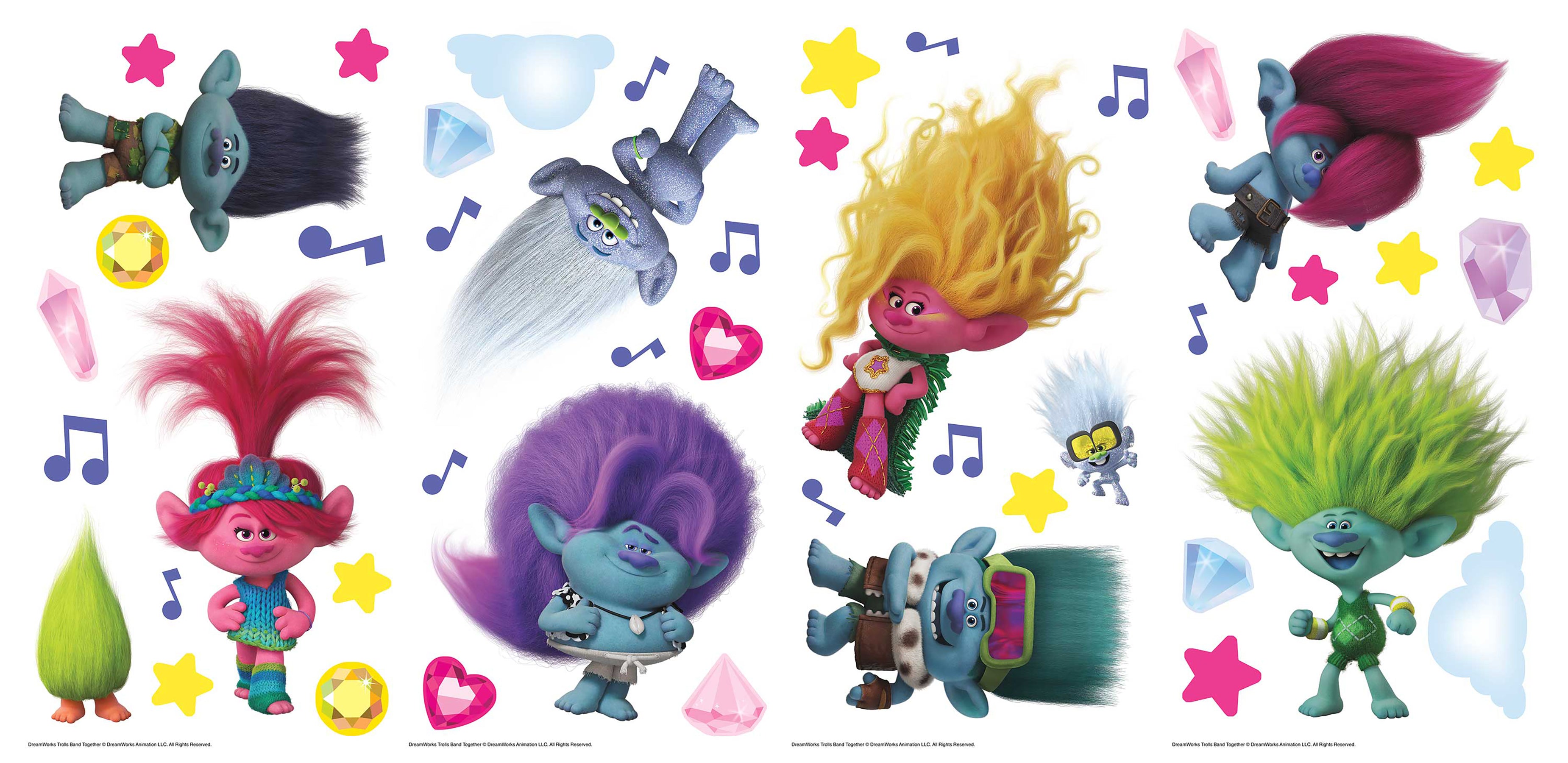 Trolls 3 Band Together with Glitter Wall Decals Wall Decals RoomMates   