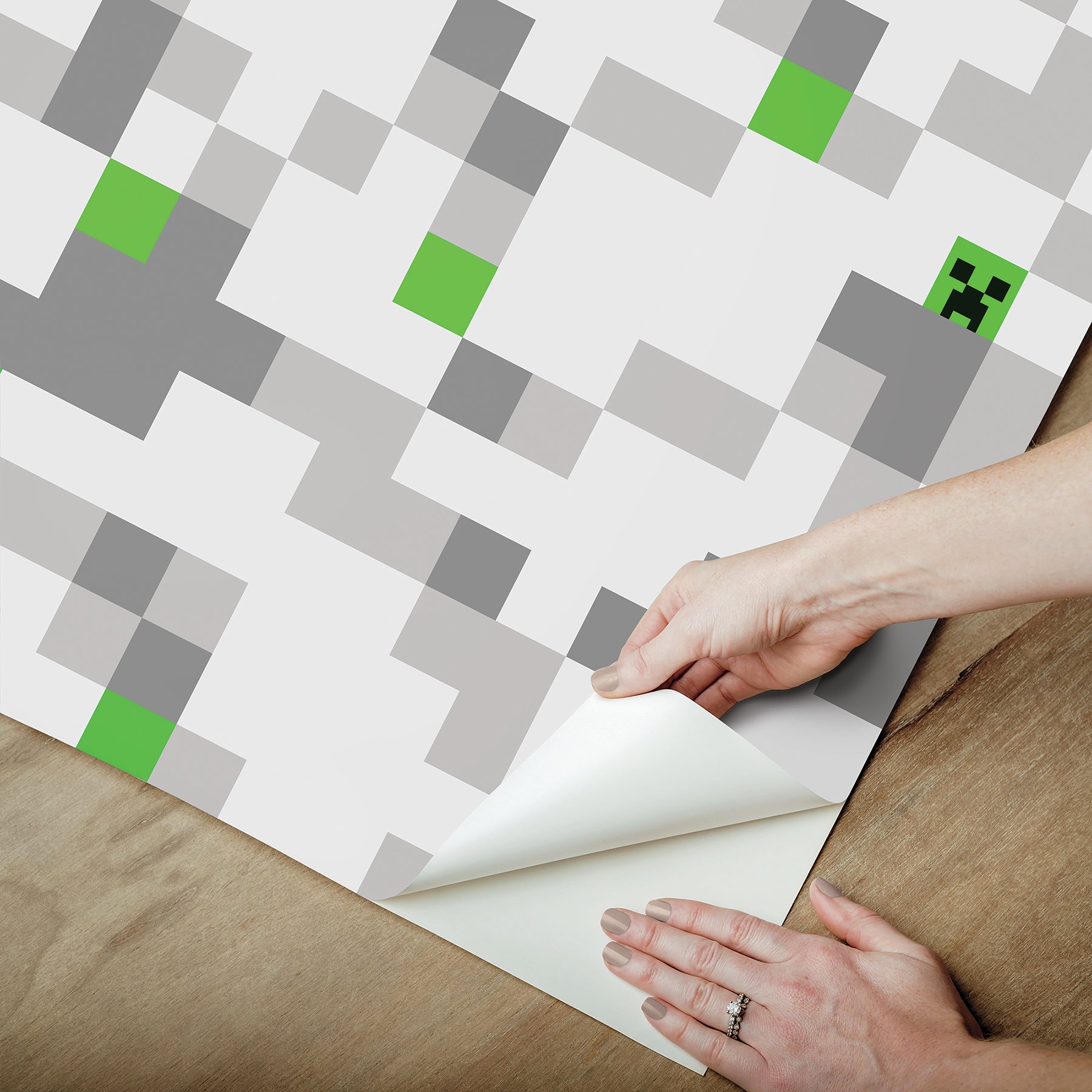 Minecraft Grey Pixel Creeper Peel & Stick Wallpaper Peel and Stick Wallpaper RoomMates   