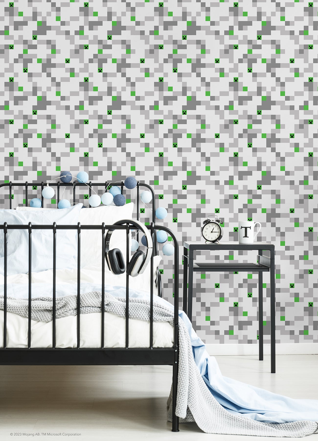 Minecraft Grey Pixel Creeper Peel & Stick Wallpaper Peel and Stick Wallpaper RoomMates   