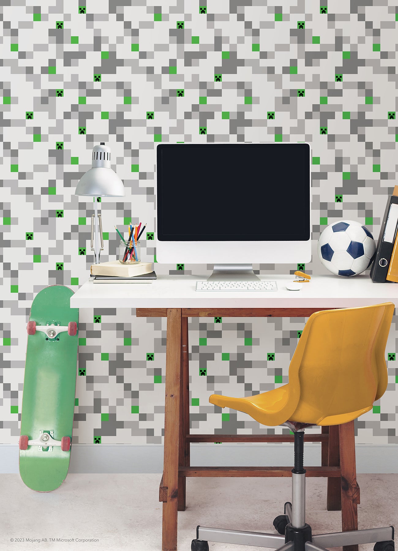 Minecraft Grey Pixel Creeper Peel & Stick Wallpaper Peel and Stick Wallpaper RoomMates   