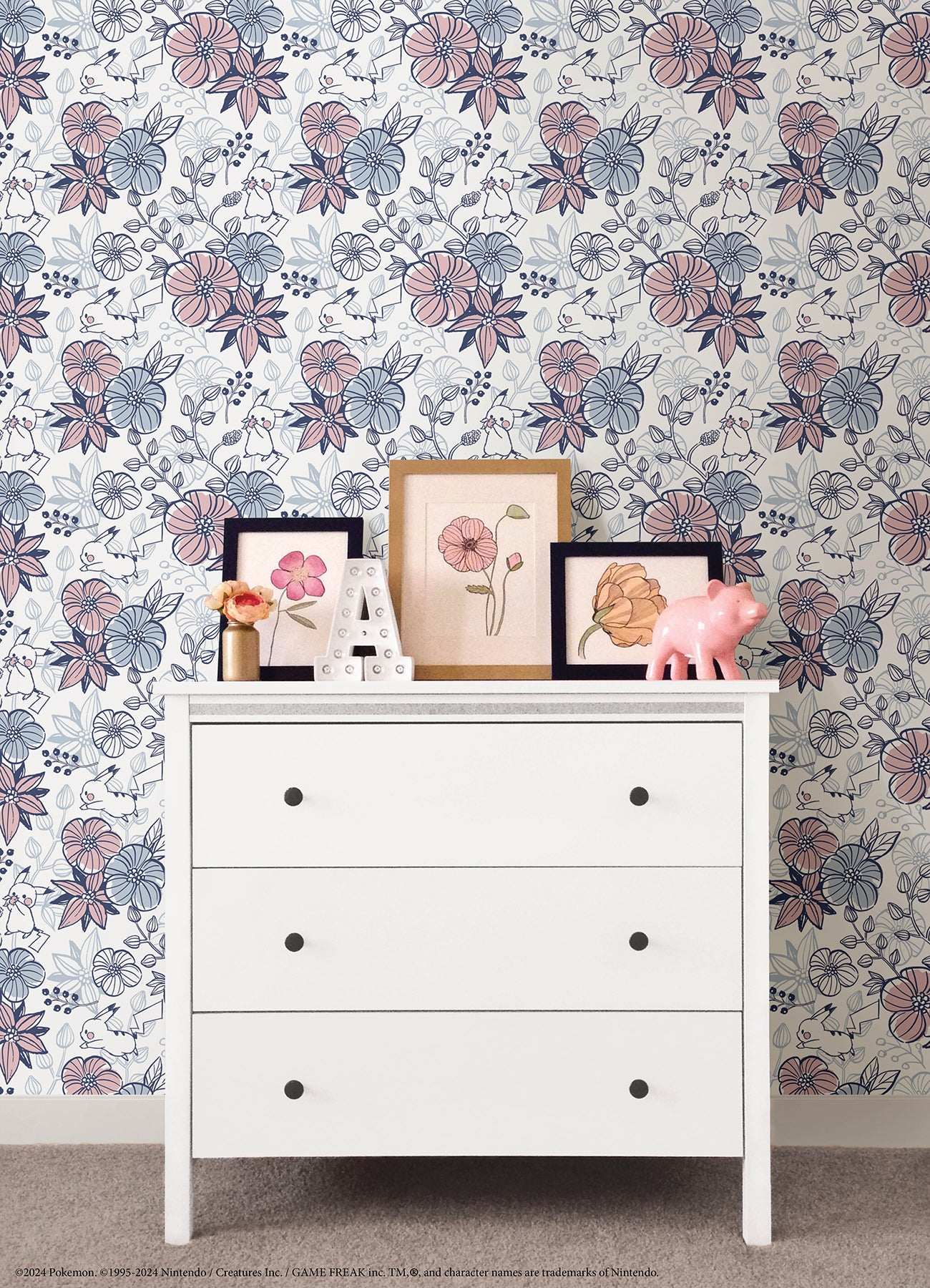 Pokémon Pikachu Floral Peel & Stick Wallpaper Peel and Stick Wallpaper RoomMates Decor   
